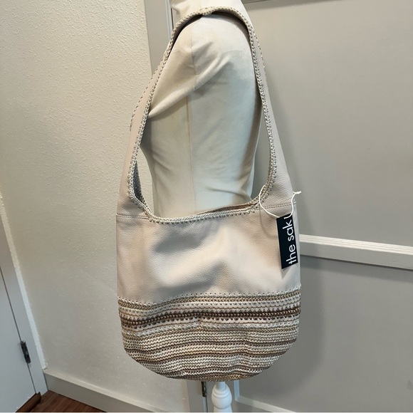 The Sak Handbags - The Sak 120 Medium Leather Tan and Cream Crochet Hobo Bag